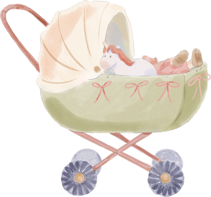 Watercolor Boho Stroller with Baby and Toy