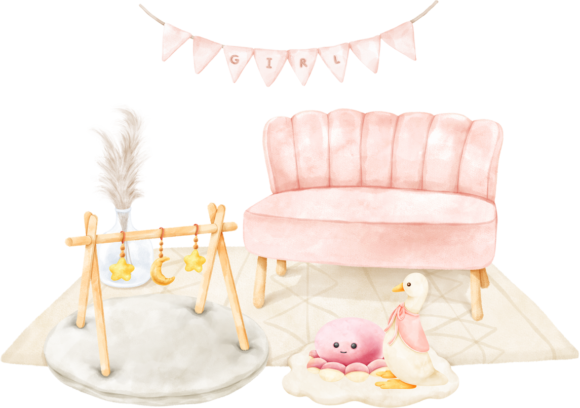 Watercolor Cute Baby Girl Room
